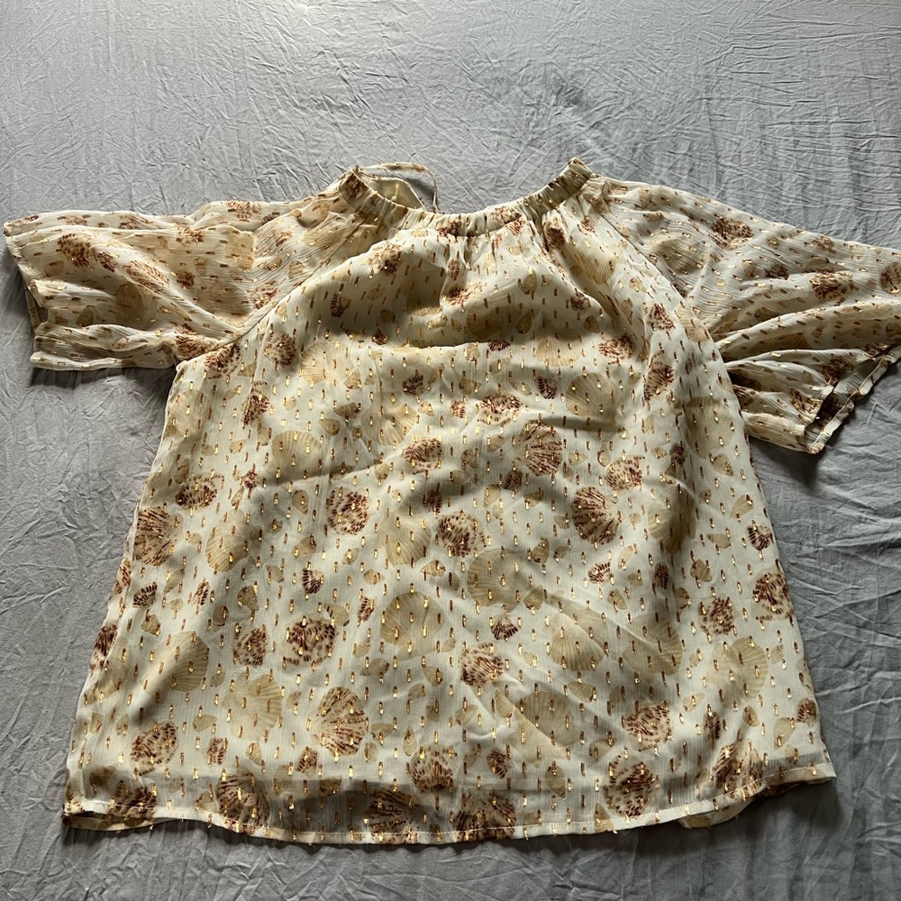 LOFT Beige and Brown Patterned Blouse